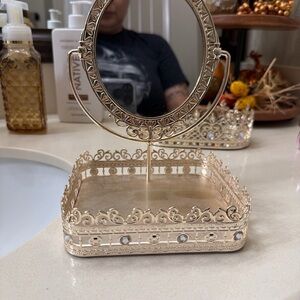 Bath & Body Works Gold Vanity Mirror Tray Set
